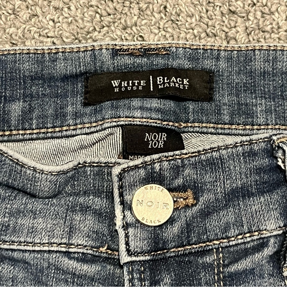 White House Black Market Jeans Womens 10R Blue Wide Leg Denim Embroidered - Picture 7 of 12